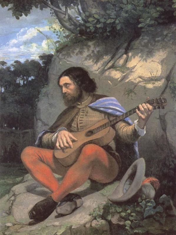 Gustave Courbet Young man in a Landscape or The Guitarreor oil painting image